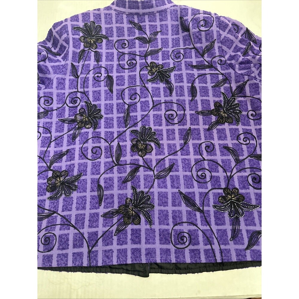 Vintage Alex Kim Women’s purple Button  Jacket, Beaded Embroidered Flowers Sz 1X - Picture 9 of 16